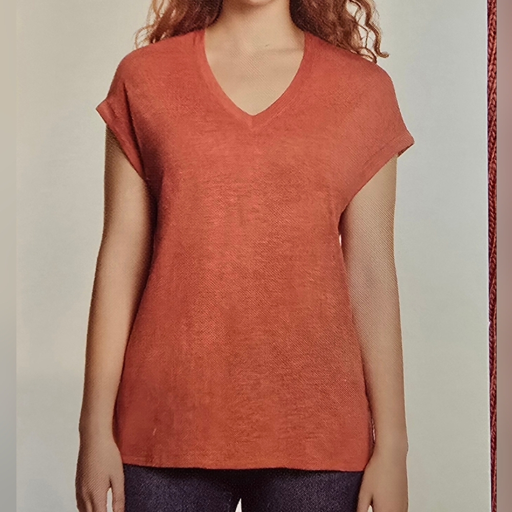 Jessica Simpson V-Neck Short Sleeve Top - Rust/burnt Sienna Size Medium